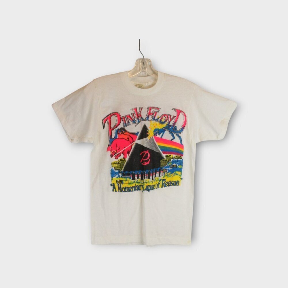 VTG 1987 Pink Floyd Band Tee Size S Screen Stars Single Stitch White Neon Print